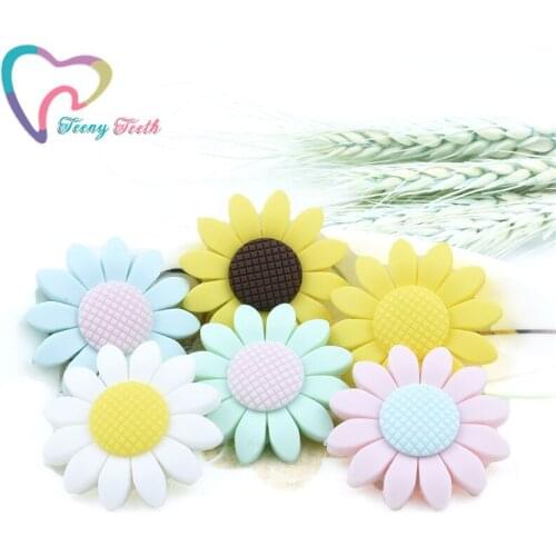 3 PCS Silicone Sunflower Teethers Beads BPA Free Flower Teether Silicone DIY Necklace Baby DIY Rodent Silicone Nursing Pendant