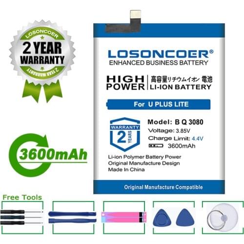 LOSONCOER Battery 3600mAh BQ 3080 Battery For BQ Aquaris U Plus Lite Smart Phone Batteries