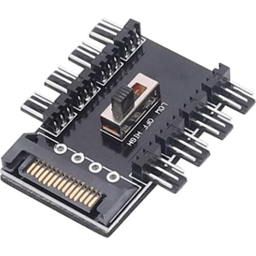 PC SATA 1 to 8 Cooler Cooling Fan Hub 3Pin 12V Splitter Power Socket PCB Adapter 2 Level Speed Controller for Computer Laptop