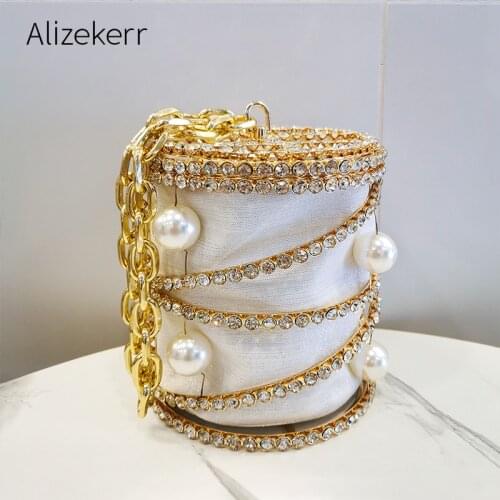 Big Pearls Rhinestones Metal Cage Evening Bag Women 2020 New Designer Chic Chain Handle Clutch Purse And Handbags Wedding Party