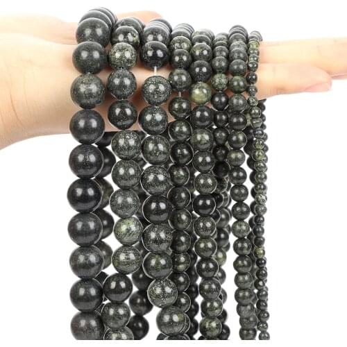 Natural Stone Beads Dark Green Curbstone Round Loose Spacer Bead For Jewelry Making DIY Bracelet Needlework Strand 4/6/8/10/12MM