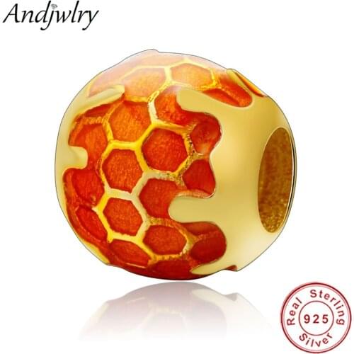 Fit Original Pandora Charms Bracelet 925 Silver Charm Gold Honey Charm Beads Sterling Sliver DIY Jewelry Making