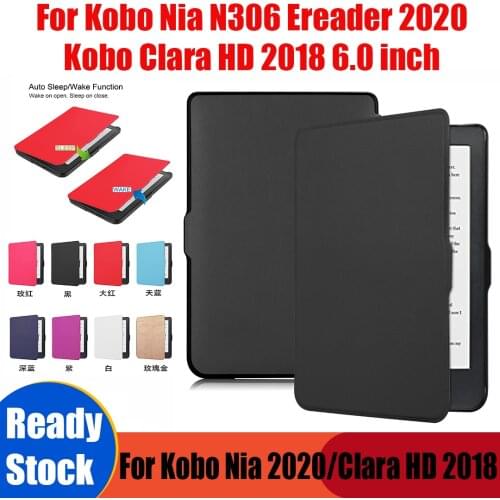For Kobo Nia N306 Ereader 2020 6.0inch PU Leather Case For Kobo Clara HD 2018 E-Book Flip Protective Cover With Auto-Sleep Coque