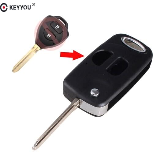 KEYYOU 2 Buttons Modified Folding Flip Remote Car Shell Key Case Fob For Toyota Camry Corolla Yaris Hilux Shining Metal Frame