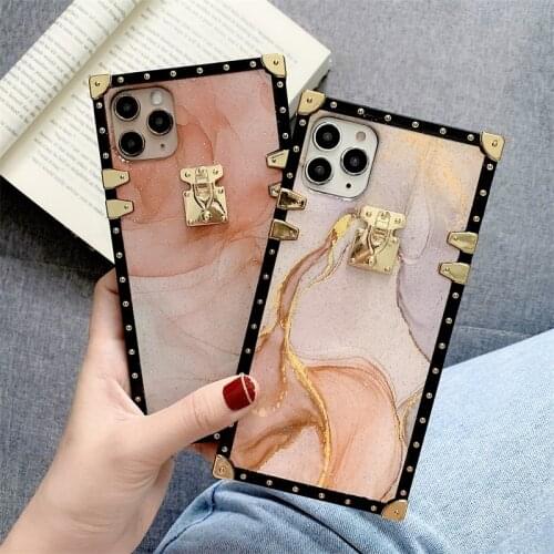 Luxury Marble Texture Square Phone Case For iPhone 12mini 11 Pro XS MAX XR X 7 8 Plus SE Epoxy Glitter Gold Foil Soft back cover