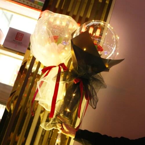 Diy Led Light With Rose Flower Balloons Birthday Wedding Decoration Clear Flower Balls Led Luminous Balloon Rose Bouquet 2021