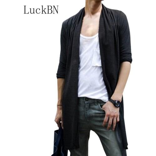 Mens Long Cardigan Mantle 2021 Spring Knitted Sweaters Warm Knitting Sweater Men Slim Cardigans Knit Shirt Black/Grey Size S-3XL