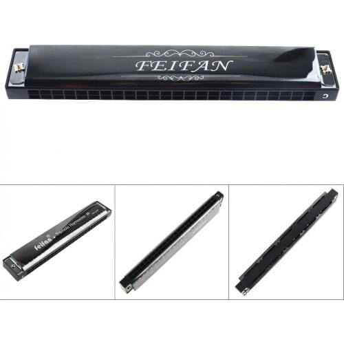 FEIFAN Matte Black 24 Holes 8K Titanium Harmonica Tremolo Tone KeyC Harp Mouth Organ Musical Instruments