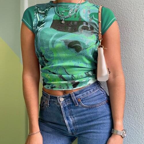 Retro Tie Dye Print Y2K T-shirts 90s Vintage Aesthetic E-girl O-neck Short Sleeve Summer Sweats Tee Tops Women Basic Tshirt