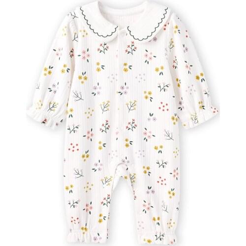 Pureborn Newborn Baby Girl Jumpsuit Ruffle Collar Long Sleeve Spring Autumn Baby Girl Clothes Cotton Slim Cartoon Pajamas Outfit