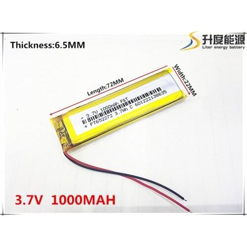 3.7V 1000mAh 652272 Lithium Polymer Li-Po li ion Rechargeable Battery cells For Mp3 MP4 MP5 GPS mobile bluetooth