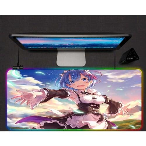 Mairuige Re Zero Girl Pattern Animation Mouse Pad RGB Large Gamer LED Backlight Color Computer Office Keyboard Gaming Mouse Pad