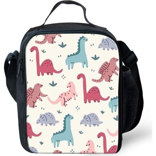 Cute Dinasour Pattern Thicken Lunch Box for Student School Kids Insulated Lunch Bag Cartoon Printed Women Meal Handbag