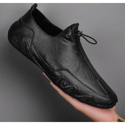 Men black Casual Shoes Mens Breathable Loafers Slip-on Footwear Walking Driving Shoes Comfortable Genuine Leather Shoes