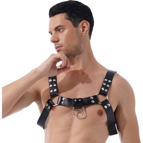 MSemis Mens Lingerie Body Chest Faux Leather Harness Belt Adjustable Straps Clubwear Rock Music Concert Stage Show Accessories