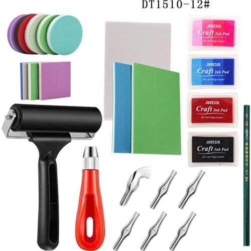 1 Set Professional Art Tools Set With Craving Knife Roller Set Rubber Brick Ink Pad
