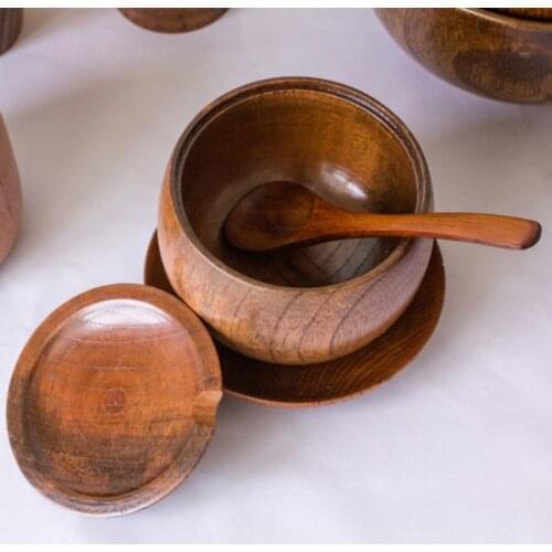 Natural Wood Spice Jar Sugar Bowl Herbs Seasoning Container Bowl Tea Coffee Salt Seasoning Box Kitchen Gadget