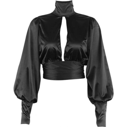 New Women Sexy Long Sleeve Hollow Turtleneck Backless Blouse Summer Elegant Shirt Streetwear for Daily Life Party Streetwear