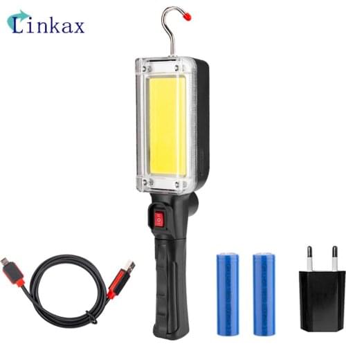 Portable USB Rechargeable COB LED Flashlight Torch Lantern Work Light Night Light Camping Lamp By 2*18650 Battery Magnet Hook