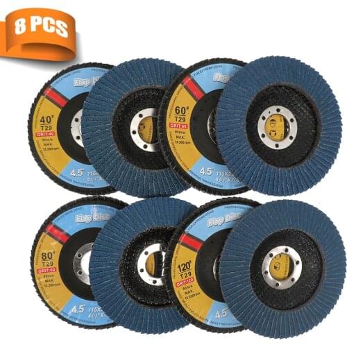 4.5 Inch 115mm 8PCS Professional Flap Discs Sanding Discs 40/60/80/120 Grit Grinding Wheels Blades For Angle Grinder