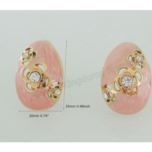 MIN ORDER 10$ CAN MIX DESIGN/- YELLOW GOLD SOLID GP OVERLAY FILLED BRASS CLIP STUD PINK ENAMEL CZ STONE FLOWER EARRING