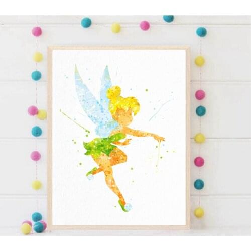 Fairy Watercolor Wall Art Canvas Painting Classic Cartoon Fairy Poster Prints Wall Pictures Girls Room Decor