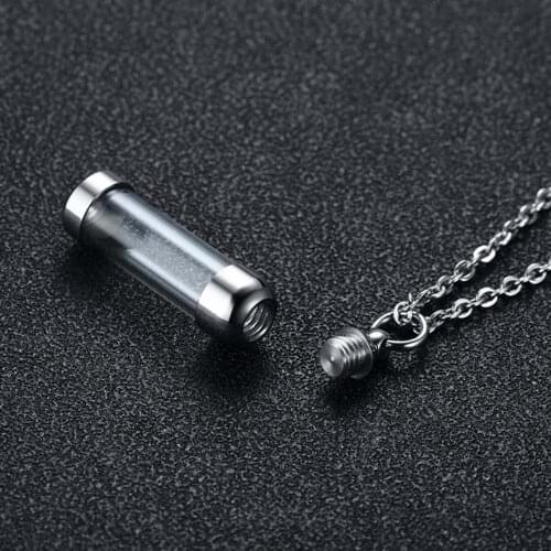 Stainless Steel Glass Openable Container Vial Tube Urn Keepsake Cremation Ashes Holder Memorial Pendant Necklace,w/Funnel Kit