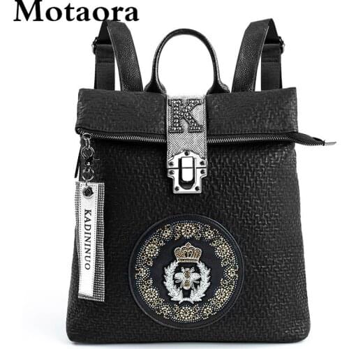 Motaora Women Bag Composite Cowhide Leather Backpack For Women High Quality Anti-theft Shoulder Bags Fashion Rhinestone Backpack
