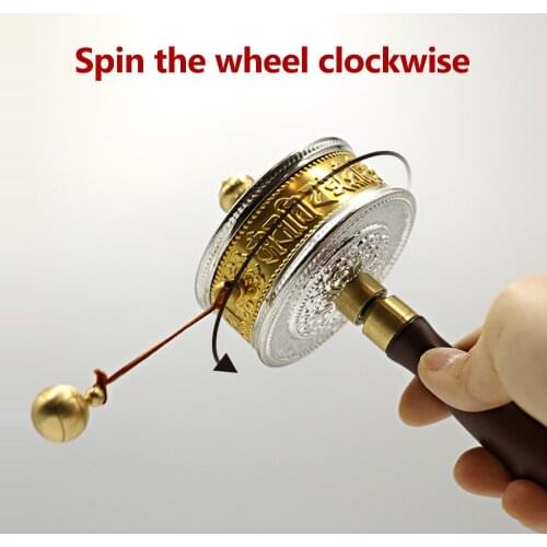 Tibetan Prayer Wheel Tibetan Buddhist Hand Turn Praying Instrument Copper Hand-Held Prayer Wheel with Lotus Base