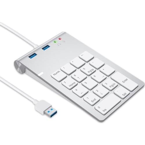 USB Numeric Keypad 18 Keys with USB 3.0 Port Hubs and Audio Adapter for Mini Digital Keyboard Ultra Slim Number Pad PC
