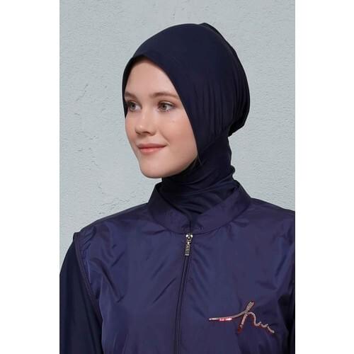 Full Closed Hijab Muslim Jowl Game Navy Blue Hijab Swim Bathing cap