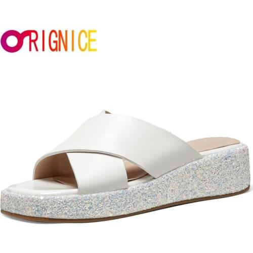 Orignice Fashion Summer Cross Band Women Sandals Sequined Flat Platform Heels High Peep Toe Quality Elegant Handmade Mature Shoe