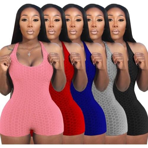 Adogirl Fitness Solid Knitting Jacquard Women Rompers Sleeveless Vest Crop Tank Top Short Biker Playsuit Sporty One Piece Outfit