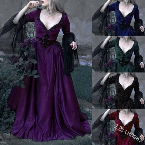 Gothic Maxi Party Dress Women Retro Corset Slim Big Swing Dress Butterfly Sleeves Lace Sexy Deep V Neck Dress Plus Size Clothing
