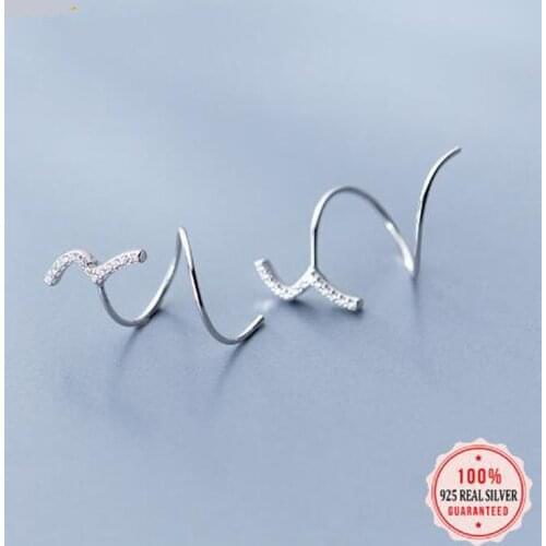 100% 925 Sterling Silver Womens Jewelry CZ stones Ear Bones Ear Buckle Curve Earrings 925 Silver Wholesale DS1423