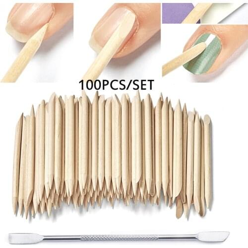 100pcs/set 50pcs/set Women Lady Double End Nail Art Wood Stick Cuticle Pusher Remover Pedicure Professional Nail Art Tool Set