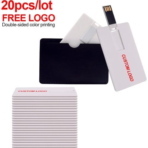 20pcs/lot White Plastic Credit Card 2.0 Custom Logo Business Usb Flash Pen Drive Stick 4GB 8GB 16GB 32GB pendrive Wedding Gift