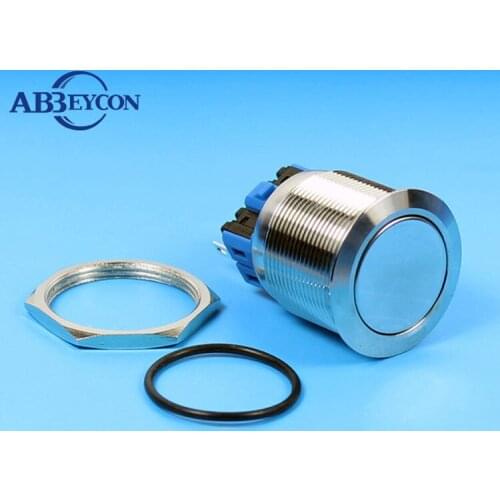 25mm IP67 5A Waterproof Electrical Flat Head ON-OFF Latching Metal 4 Pin Silver Stainless Steel Big Push Button Momentary Switch