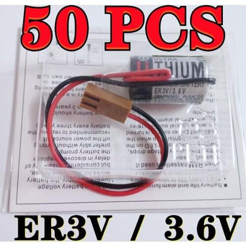 50PCS ER3V 3.6V 1000mAh PLC Lithium Battery With Brown FANAC Connectors Free Shipping