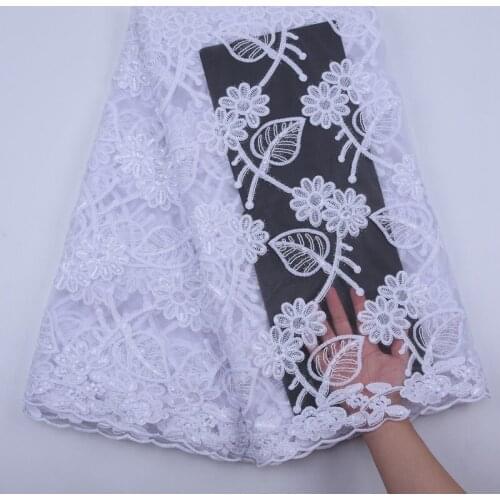 White Color African Lace Fabric 2019 Embroidered Nigerian Laces Fabric High Quality French Tulle Lace Fabric With Sequins S1762