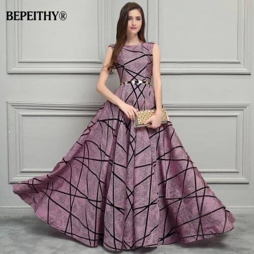 BEPEITHY Vintage Pink Long Evening Dress Simple Style New Formal Gowns 2020 Vestido De Festa Longo With Belt