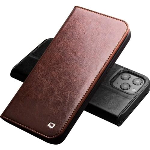 QIALINO Genuine Leather Flip Case for iPhone 11/11 Pro Max Handmade Phone Cover with Card Slots for iPhone 12 Mini/12 Pro Max