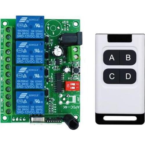 DC 12V 24V 10A 4 channel relay switch RF Wireless Remote Control system Receiver Transmitter 315mhz 433mhz Fan/Motor