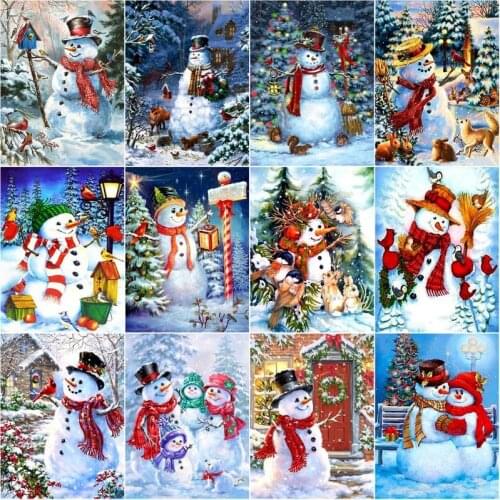 GATYZTORY Paint By Number Snowman Drawing On Canvas Pictures By Numbers DIY Christmas Tree Kits Handpainted Gift Home Decor