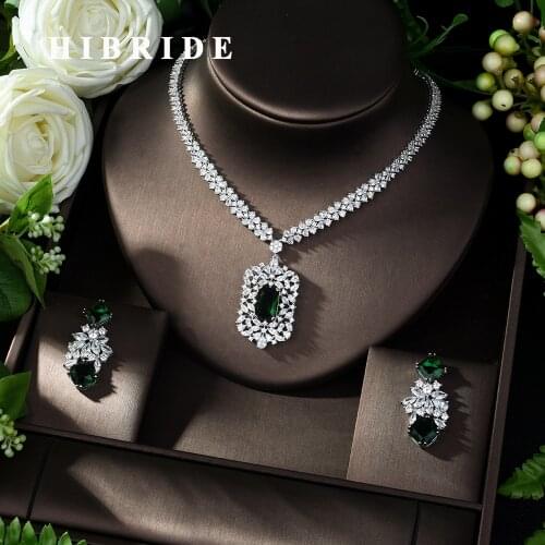 HIBRIDE Fashion Green AAA CZ Jewelry Sets for Women Necklace Set Bijoux Femme Accessories Square Shape Jewelry Gifts N-1016