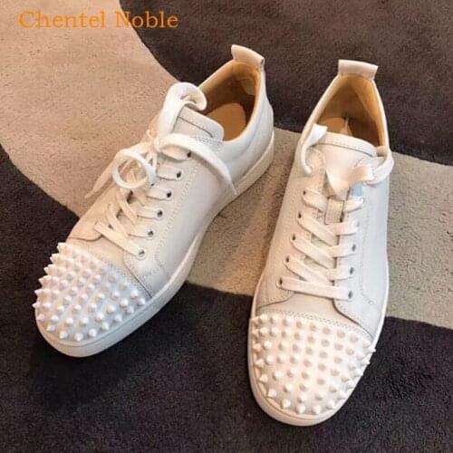 Chentel Noble Leather Outdoor Casual Shoe Party Men Flats Sole Sneakers Spikes Lace-Up Large Size Vulcanized Shoes Unisex