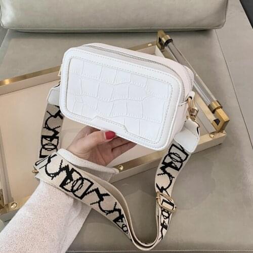 Solid Color Fashion Bag Crocodile Pattern Stone Grain PU Leather Camera Bag Flap 2021 Luxury Design Cross Body Shoulder Bag Girl