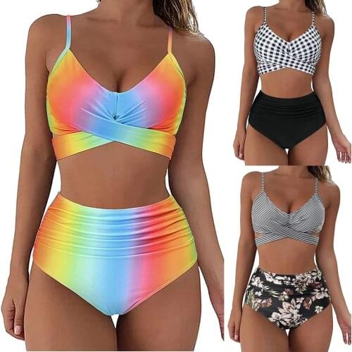 Fashion swimwear women Summer Sexy Tie-Dye Split Two-Piece Halter Bikini Swimsuit maillot de bain femme купальник женский