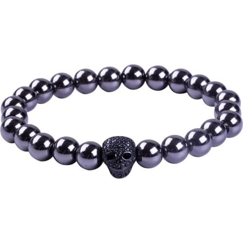 Men Beaded Bracelets Black Copper Beads CZ Skull Head Bracelets Fashion Style American & European Hot Sale Men Christmas Gift