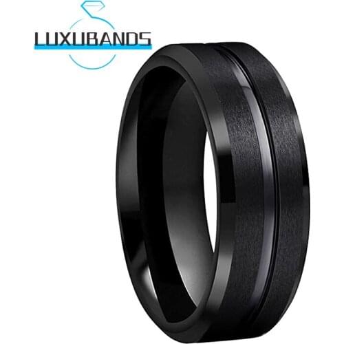 Black 8MM Tungsten Rings For Men Wemen Center Grooved Beveled Edges Engagement Bands Matte Brushed Finished Comfort Fit